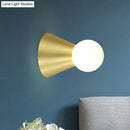 Modern gold metal conical sconce wall light bedroom frosted globe