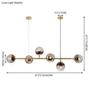Modern gold metal smoke glass pendant lighting dining room 6 light