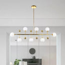 DecorBites™ Modern Gold Hotel Linear Chandelier - Opal Glass, 8 Lights, Ceiling Pendant