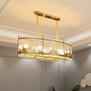 DecorBites™ Modern Oval Crystal Rod Island Pendant Lamp with Gold Carved Mountain Pattern