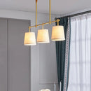 Modern gold pendant lamp with 3 fabric shades for dining rooms
