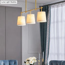 Modern gold pendant lamp with 3 fabric shades for dining rooms