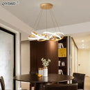 Modern gold plated led pendant lights dining room ring chandelier
