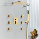 Modern gold rainfall shower head system with massage jets bathroom
