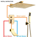 Modern gold rainfall shower system with handheld sprayer bathroom set