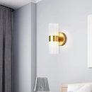 Modern gold ribbed glass shade wall lamp for bedroom bedside