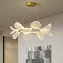 Modern gold ring led pendant light for dining room leaf cluster design