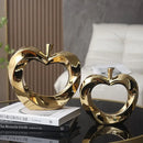 Modern gold & silver ceramic golden apple sculpture living room decor