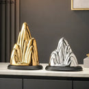 Modern gold & silver ceramic mountain sculpture living room decor