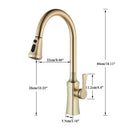 Modern gold single handle kitchen faucet with pull down sprayer