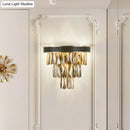 Modern gold smoke grey crystal block wall lamp living room