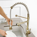 Modern gold spring spout kitchen faucet with pull out spray head