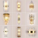 Modern gold stainless steel and clear crystal wall lamp bedroom sconce