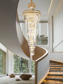 Modern gold stainless steel crystal chandelier staircase light