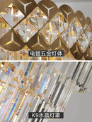 Modern gold stainless steel crystal chandelier staircase light
