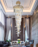 Modern gold stainless steel crystal chandelier staircase lighting