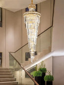 Modern gold stainless steel crystal chandelier staircase lighting