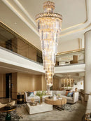 Modern gold stainless steel crystal chandelier staircase lighting