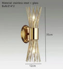 Modern gold stainless steel fluted glass wall sconce for bedroom
