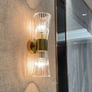 Modern gold stainless steel fluted glass wall sconce for bedroom
