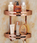 Modern gold stainless steel two tier corner shelf bathroom shower caddy