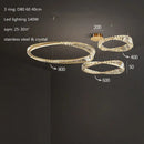 Modern gold steel rings crystal pendant light dining room