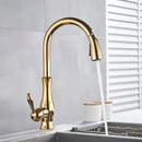 Modern gold swivel kitchen faucet with pull down sprayer
