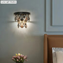 Modern gold tiered sconce light with crystals bedroom wall mount