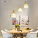 Modern gold triangle pendant lights dining room geometric fixture