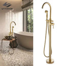 Modern gold tub sink faucet with handshower bathroom fixture