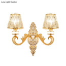 Modern gold wall lamp fixture with crystal cone shade bedroom sconce