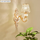 Modern gold wall lamp fixture with crystal cone shade bedroom sconce