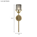 Modern gold wall light with clear crystal block cylinder bedroom