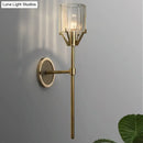 Modern gold wall light with clear crystal block cylinder bedroom