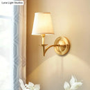 Modern gold wall light with fabric shade bedroom sconce