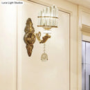 Modern gold wall mount light arc sconce with crystal for bedroom