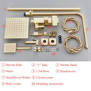 Modern gold wall mounted rain shower system kit bathroom 4-way mixer