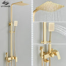 Modern gold wall mounted rain shower system kit bathroom 4-way mixer
