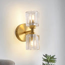 DecorBites™ Modern Gold Wall Sconce Lamp with Clear Crystal, 2 Bulbs - Tapered Living Room Lighting