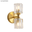 DecorBites™ Modern Gold Wall Sconce Lamp with Clear Crystal, 2 Bulbs - Tapered Living Room Lighting