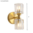 DecorBites™ Modern Gold Wall Sconce Lamp with Clear Crystal, 2 Bulbs - Tapered Living Room Lighting