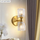 DecorBites™ Modern Gold Wall Sconce Lamp with Clear Crystal, 2 Bulbs - Tapered Living Room Lighting