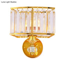Modern gold wall sconce with clear crystal block – bedroom light