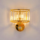 Modern gold wall sconce with clear crystal block – bedroom light