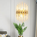 Modern gold wall sconce with clear crystal – living room light