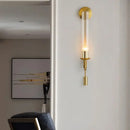 Modern gold wall sconce with clear glass shade bathroom light