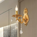 Modern gold wall sconce with crystal drops bedroom candelabra