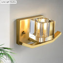 Modern gold wall sconce with cubic clear crystal shade parlor light