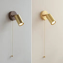 Modern gold walnut wall sconce with pull chain switch bedroom light