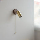 Modern gold walnut wall sconce with pull chain switch bedroom light